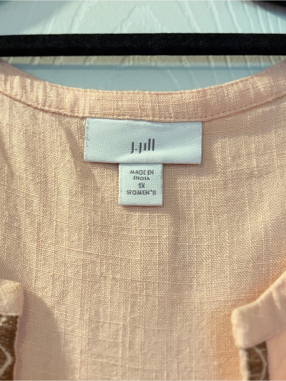 J Jill 1X Embroidered Linen Blend Dress Peach Brown Fall Boho Midi 3/4 Sleeve - Picture 5 of 11